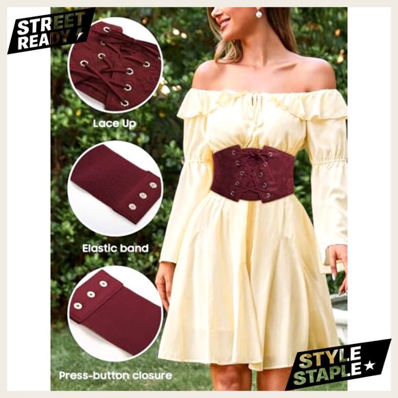 Small Faux Leather Lace Overlay Wide Waist Belt for Renaissance Costume main image 5